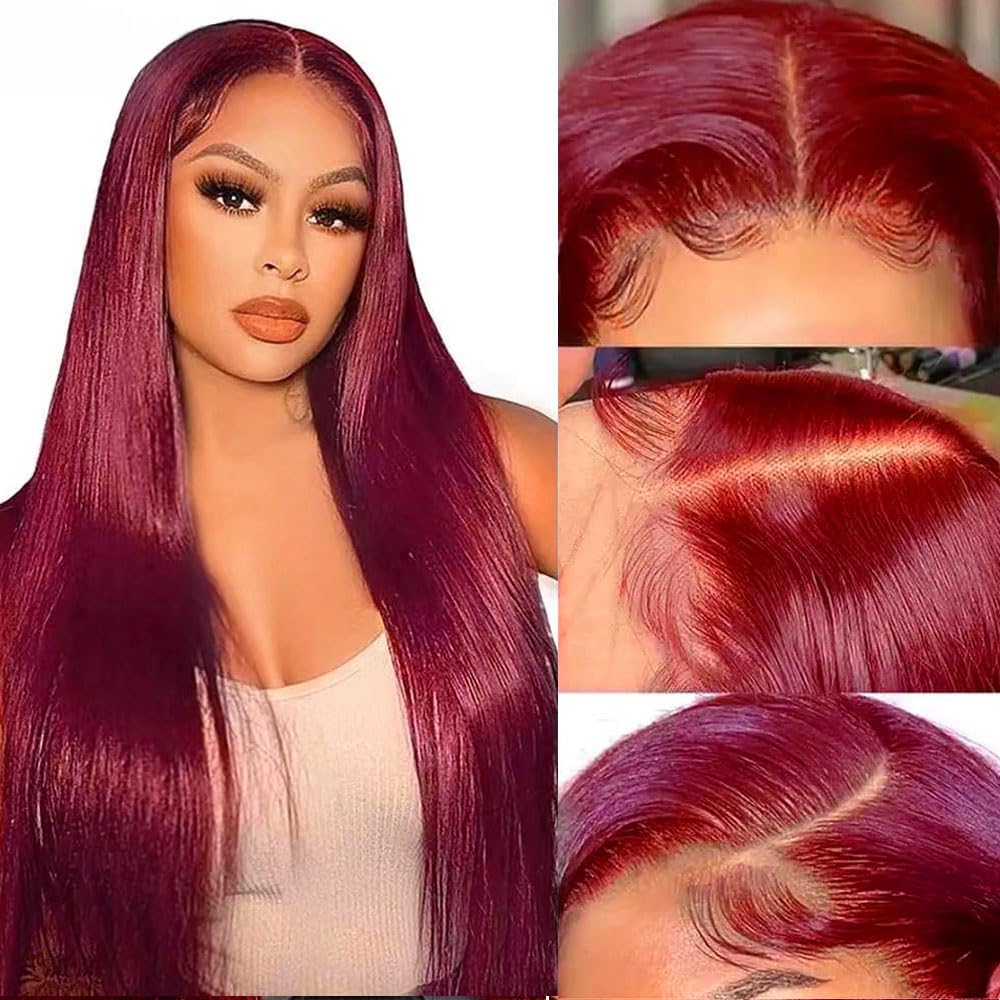 Night Light™ BurgundyWig: Peruvian Straight Lace Frontal Wig in 99J Burgundy